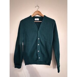 Vintage Sweater Cardigan Large Hunter Green Fall 90s 80s Boys Towncraft Retro